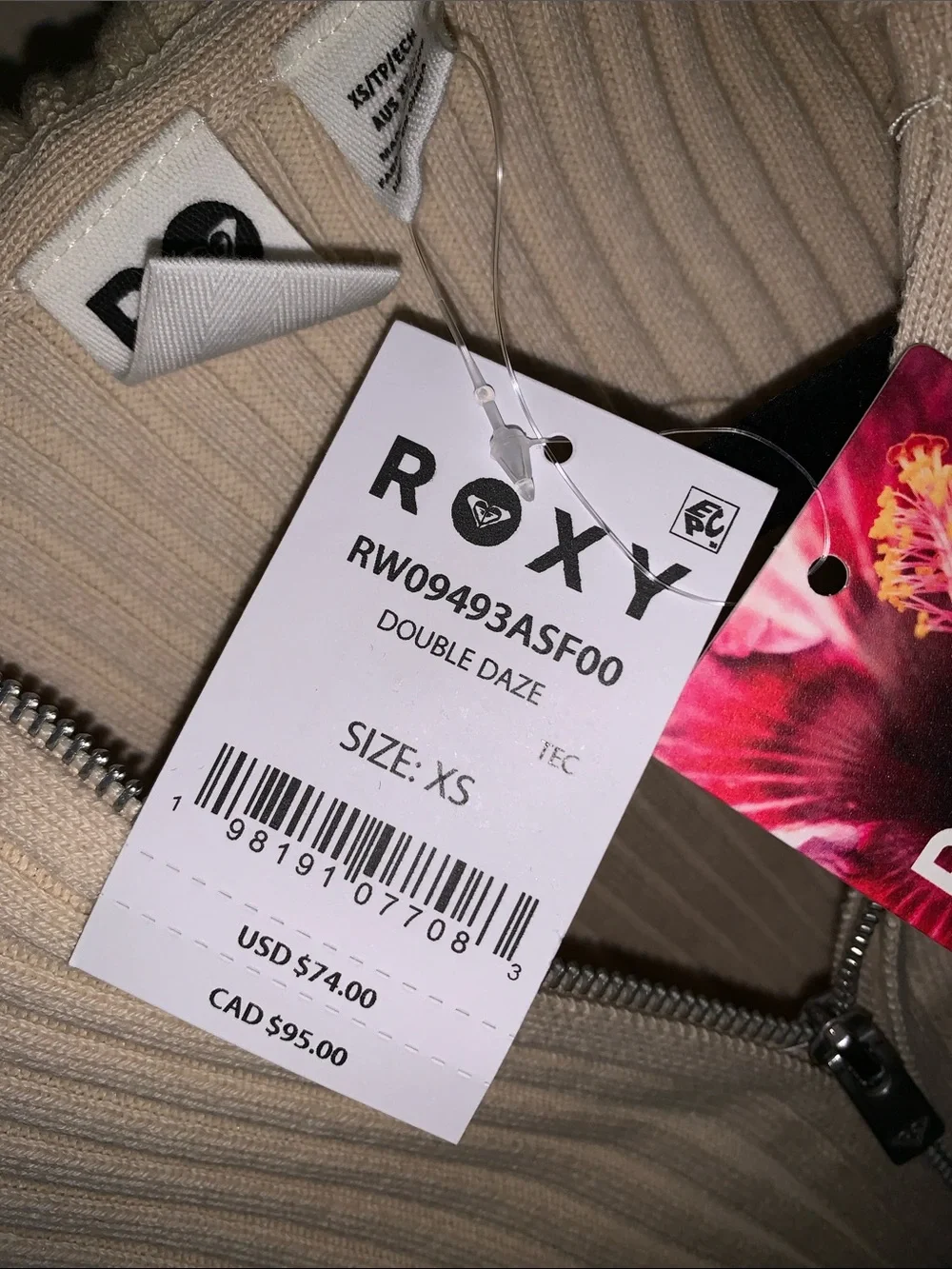Roxy Ribbed Zip Hoodie in Cream - Picture 5 of 12